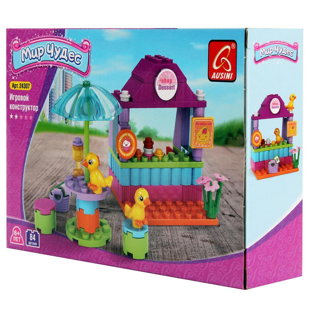Конструктор блочный Аусини Мир чудес "Кафе Цыпленок" 84эл. коробка 24307