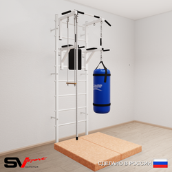 Шведская стенка Sv Sport усиленная 6766 (Турник стандарт/Брусья/Канат/Трапеция/Цепь/Мешок 22кг/Мат 1м)