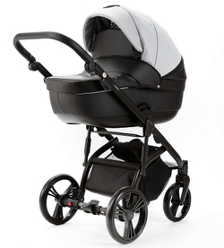 Детская коляска Adamex Lanti Deluxe 2 в 1 LN-SD107 (СВ.СЕР.КОЖА + ЧЕРН. КОЖА)