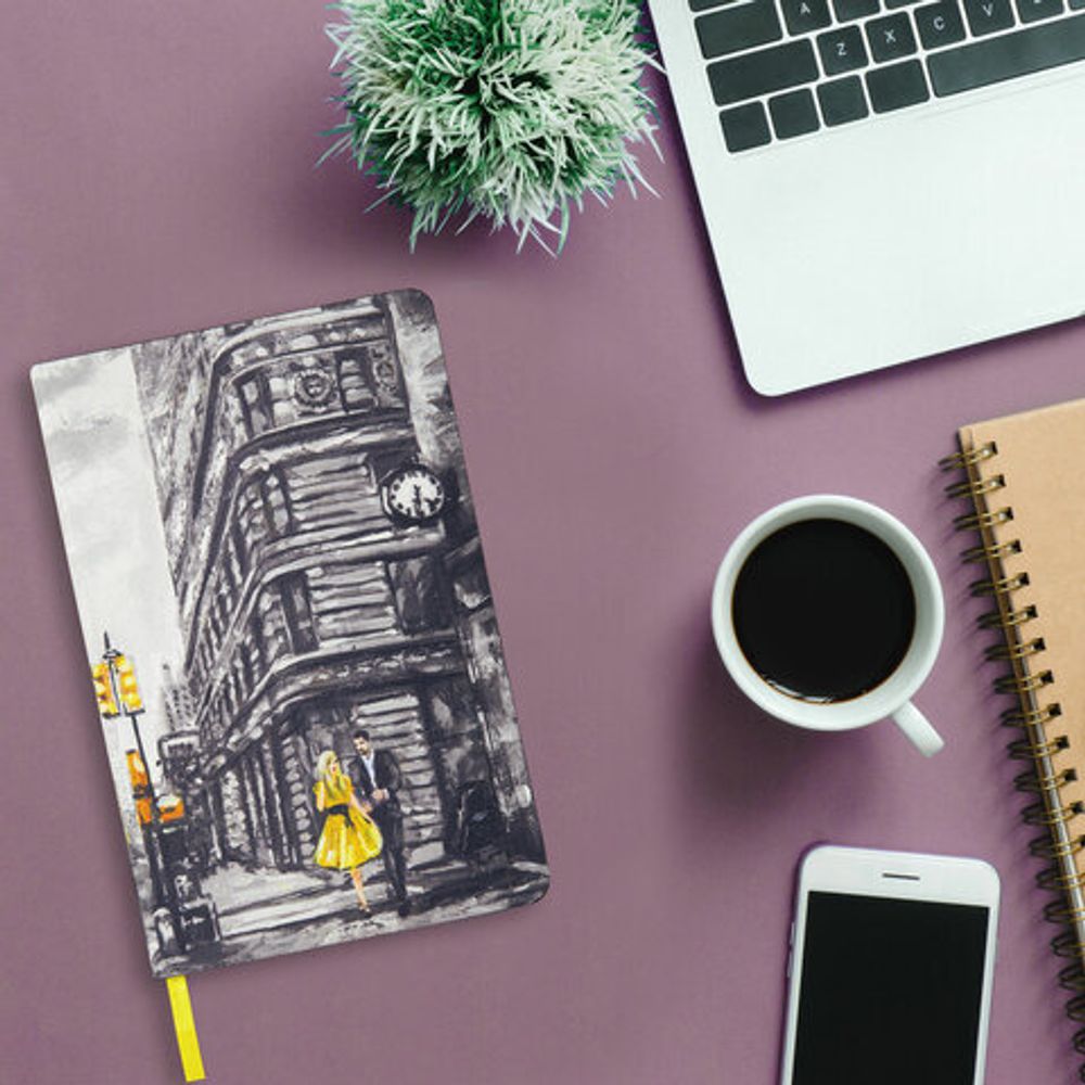 Ежедневник недатированный А5 (138х213 мм), BRAUBERG VISTA, под кожу, гибкий, 136 л., "Old New York", 111991