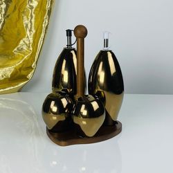 Lenardi 232-023 Набор для специй бутылки д/масла/уксуса и солонки на подставке ВИНТАЖ в под.уп.(х12)Фарфор