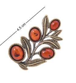 AM-4104 Брошь «Веточка Планц» (латунь, янтарь)