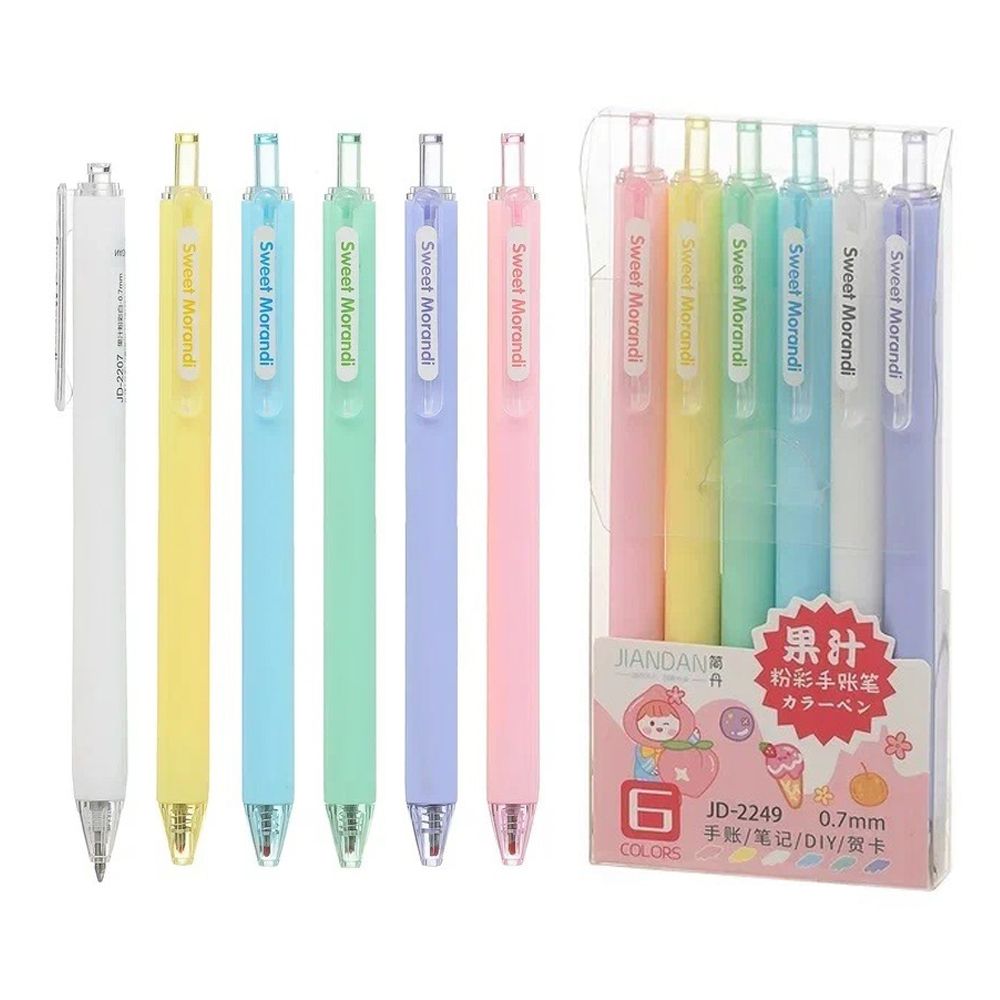 Ручка гелевая, автоматическая, Jiandan, цветные чернила, серия "Пастель", 6 шт Ручка гелевая, автоматическая, Jiandan, цветные чернила, серия "Пастель", 6 шт