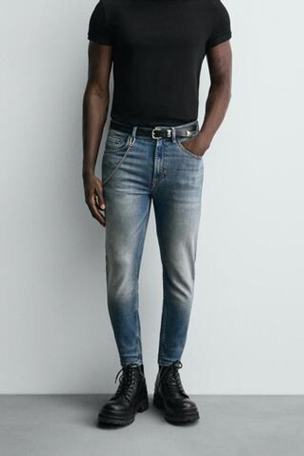 ZARA УКОРОЧЕННЫЕ ДЖИНСЫ SKINNY, ВЫЦВЕТШИЙ СИНИЙ