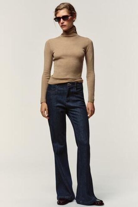 ZARA СВИТЕР ИЗ ШЕРСТИ С ВЫСОКИМ ВОРОТНИКОМ, СВЕТЫЙ ЖЕЛТО-КОРИЧНЕВЫЙ