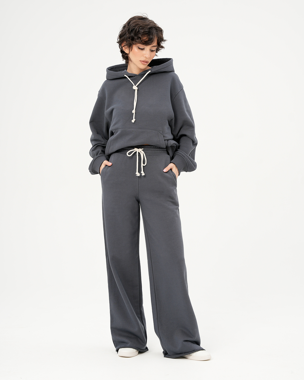 Худи boyfriend из футера с контрастным шнурком