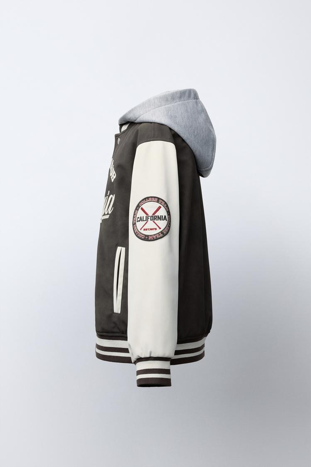 ZARA БОМБЕР С КАПЮШОНОМ И РУКАВАМИ ИЗ ИСКУССТВЕННОЙ КОЖИ, КОРИЧНЕВЫЙ