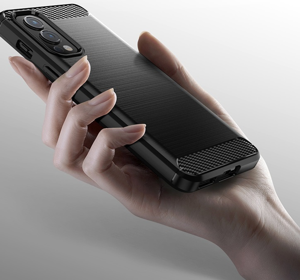 Чехол черного цвета на телефона OnePlus Nord 2 5G, серия Carbon (в стиле карбон) от Caseport