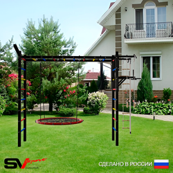 Уличная шведская стенка Sv Sport рукоход У5241.2 (Турник/Брусья/Гнездо 115см/Кронш бокс/Канат/кольца/лестница)