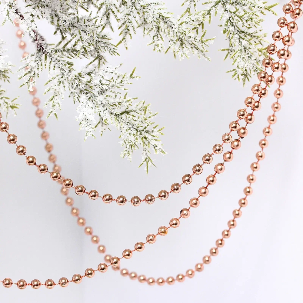 Бусы на елку 2,7м «Шарик» d-6мм, розовое золото (pvc коробка)