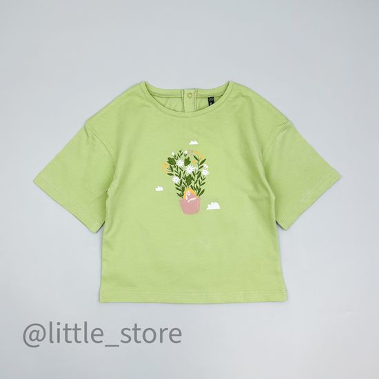 Футболка хлопковая "Летние цветы" сочный лайм