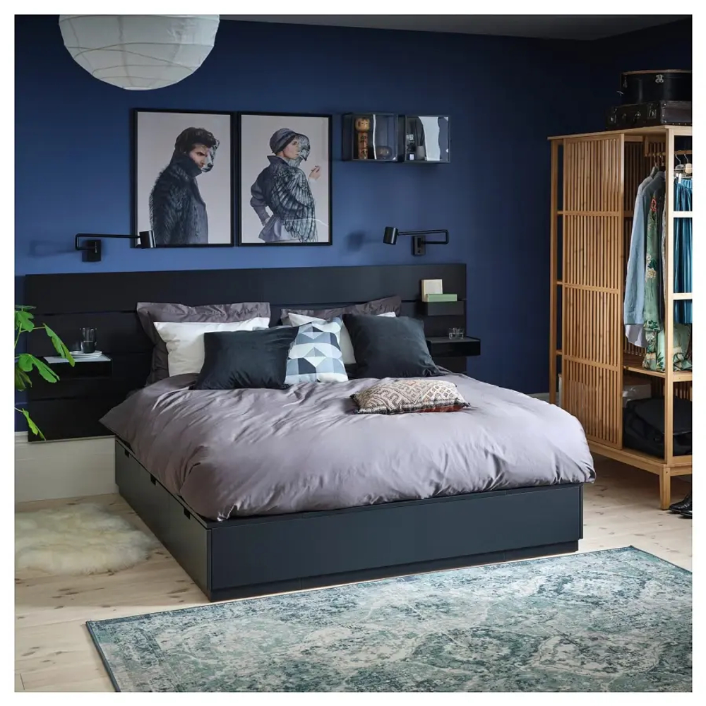 Каркас кровати с контейнером и матрасом - IKEA NORDLI, 200х140 см, черный, НОРДЛИ ИКЕА