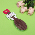 Расческа массажная деревянная «KRASSA - Katie», форма овал, пластиковые зубья, пластиковый подвес, цвет темно-корич, текст. натурэль, 22*7см