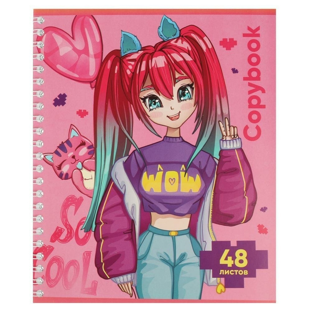Тетрадь А5 48л. гребень, диз 1 "Аниме" (TIK TOK GIRL)