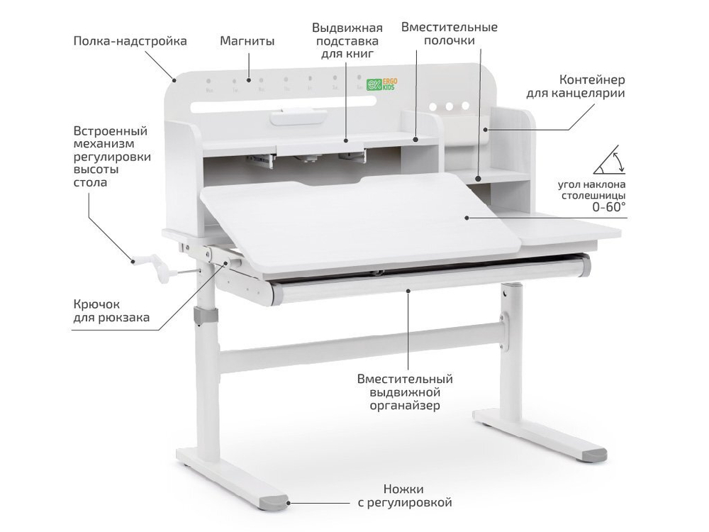 Растущая парта Ergokids TH-330 (1000×600 мм)
