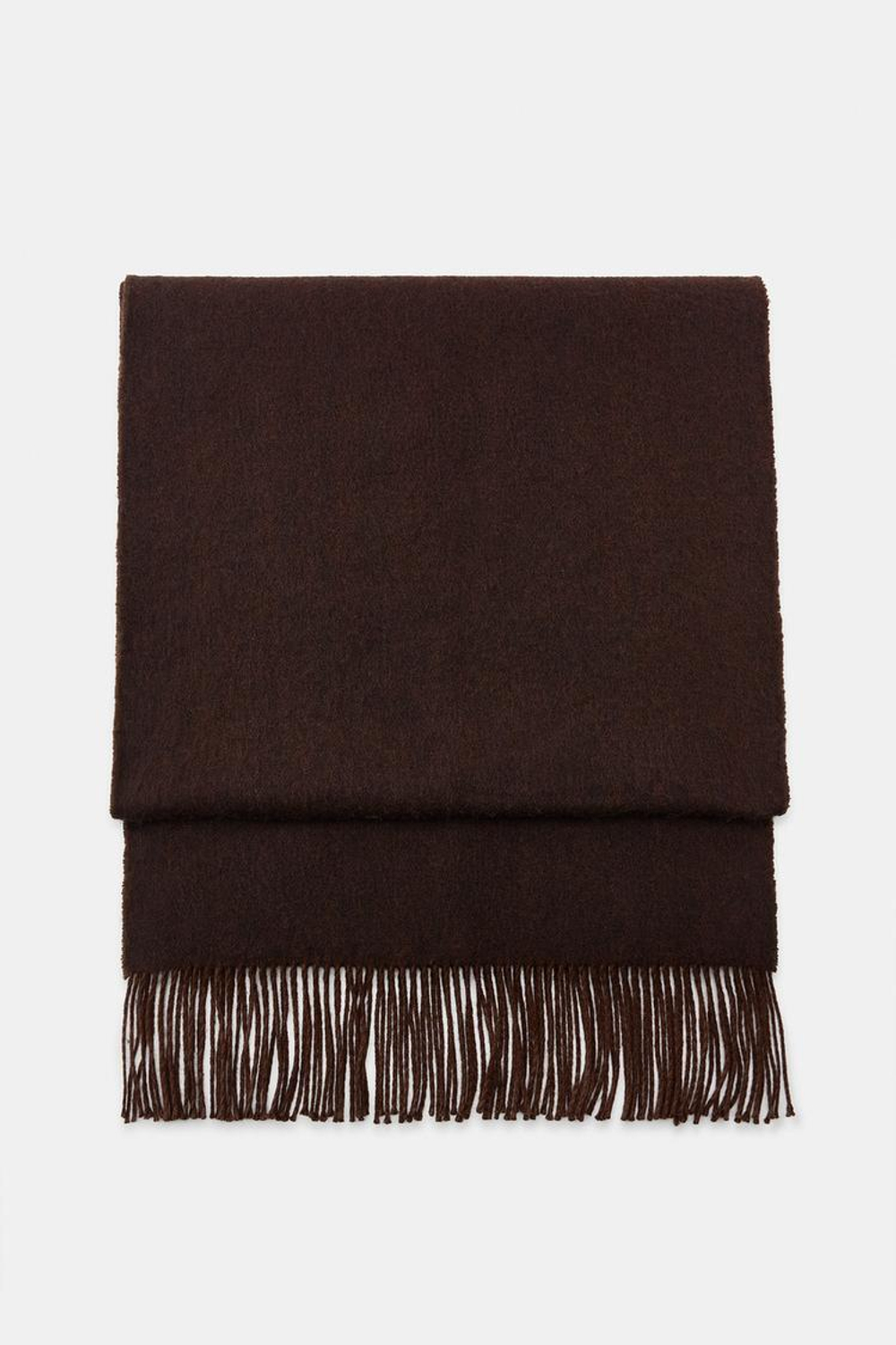 ZARA ГЛАДКИЙ МЯГКИЙ ШАРФ С БАХРОМОЙ, КОРИЧНЕВЫЙ