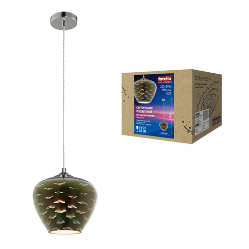 DLC-G447 E27 CHROME Светильник декоративный подвесной ТМ Fametto, серия Galassia. Без лампы. Материал металл, стекло; цвет хром. d-200 мм, h-1165м