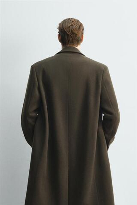 ZARA ДВУБОРТНОЕ ПАЛЬТО ИЗ СМЕСОВОЙ ШЕРСТИ. LIMITED EDITION, ХАКИ