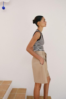 ZARA ШОРТЫ С ПОЯСОМ-БАНТОМ, МЯГКИЙ КАШТАНОВЫЙ