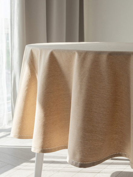 Скатерть DeNASTIA Basic linen мережка по краю D160, бежевый