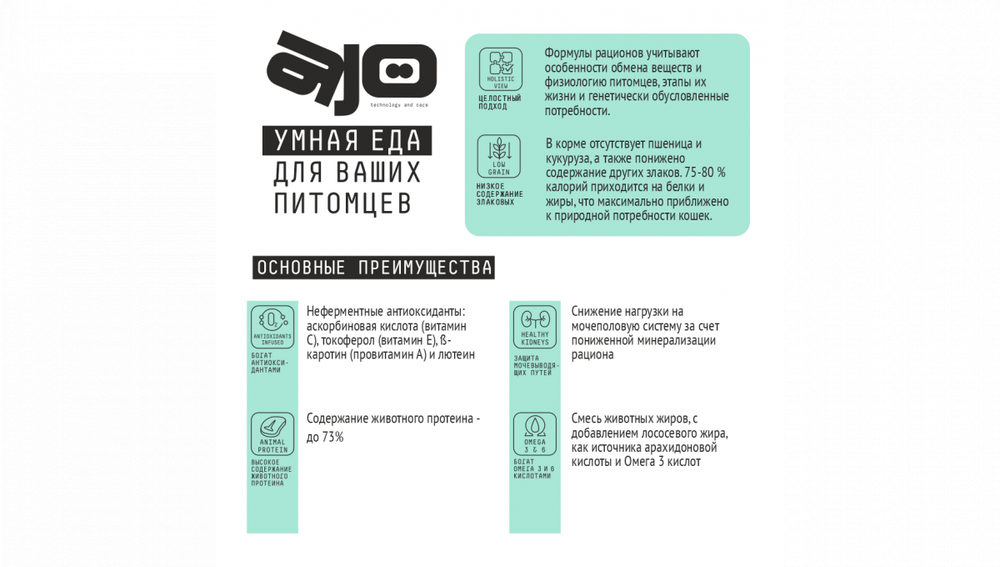 AjO Cat Sterile Cухой корм для стерилизованных кошек с высоким содержанием белка с индейкой и уткой, 400 гр