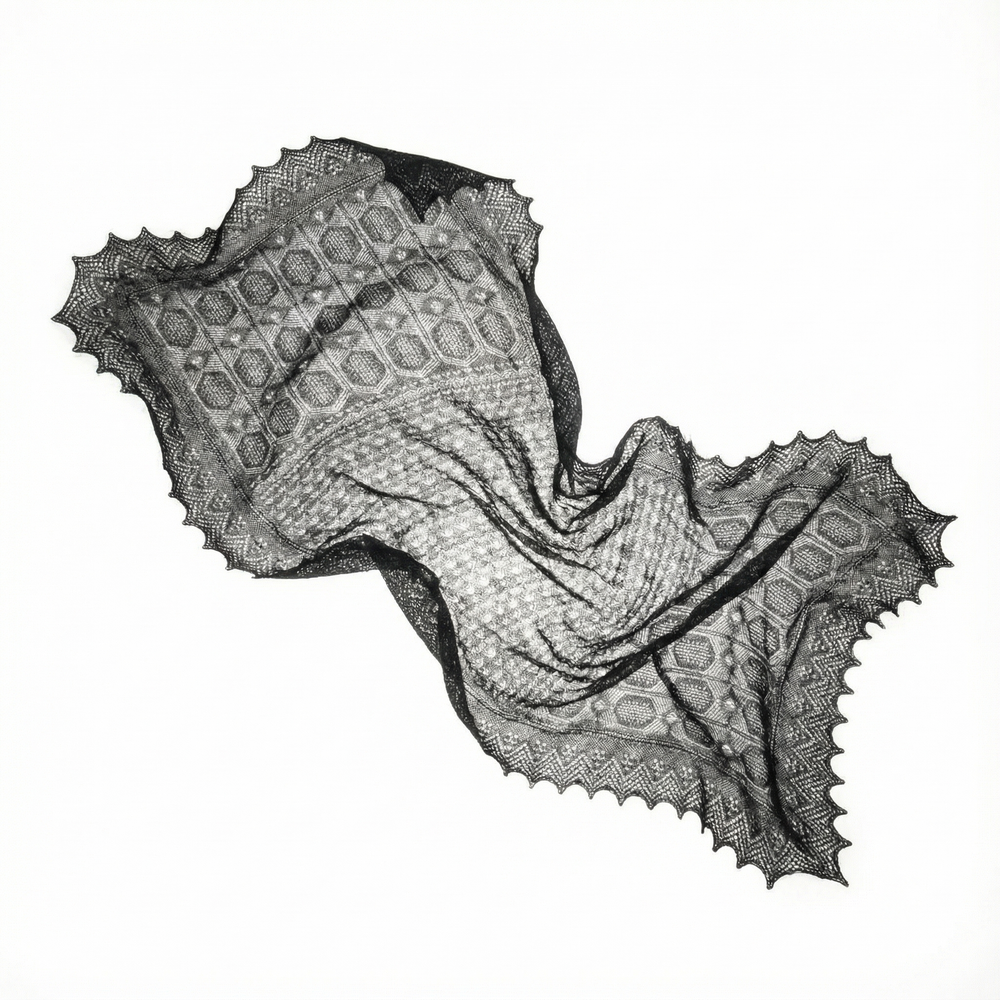 Палантин "Северные узоры" из ультрамягкого оренпуха - Черный