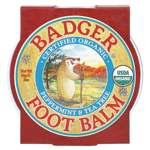 Badger, сертифицированный органический бальзам для ног, перечная мята и чайное дерево, 56 г (2 унции)