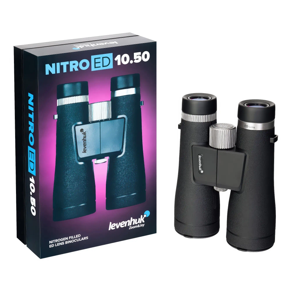 Бинокль Levenhuk Nitro ED 10x50 с коробкой, боковой вид