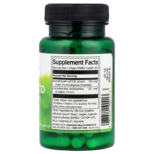 Swanson, ProLacto Acidophilus, 4 млрд КОЕ, 60 веганских капсул EMBO Caps® AP