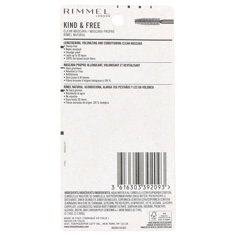 Rimmel London, Kind & Free, очищающая тушь для ресниц, оттенок 002 коричневый и черный, 7 мл (0,23 жидк. унции)
