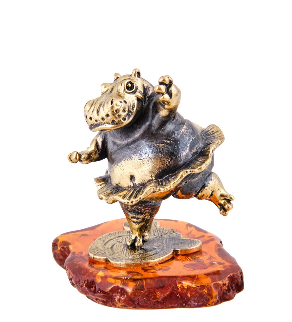 Народные промыслы AM-3643 Фигурка «Бегемот Балет» (латунь, янтарь)