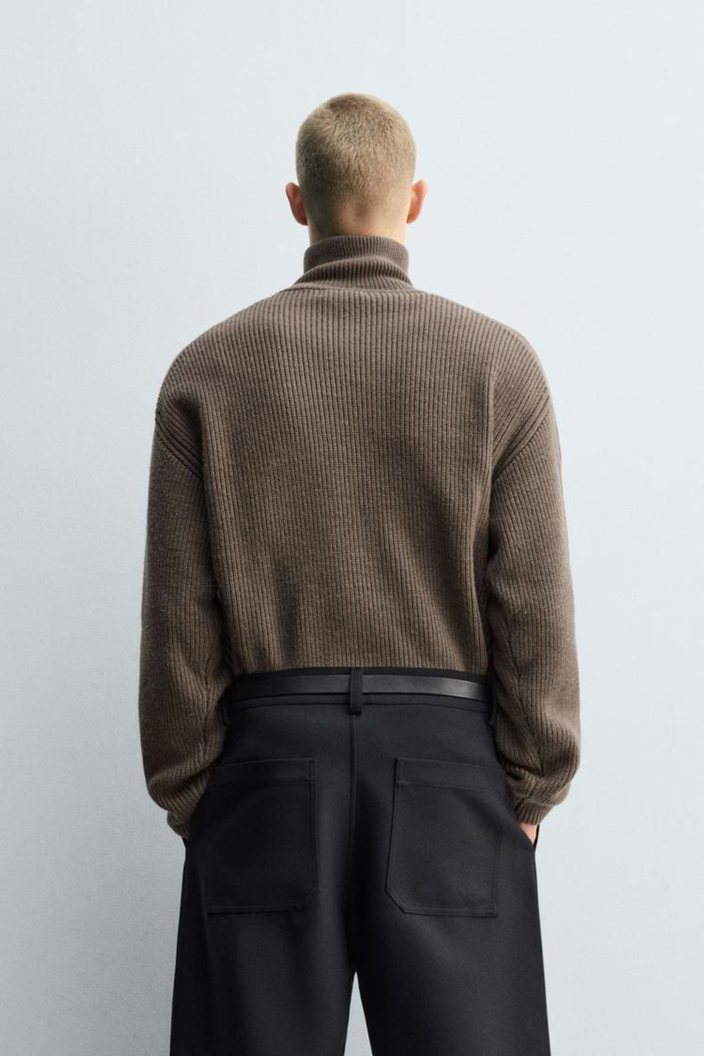 ZARA ВЯЗАНЫЙ СВИТЕР С ВОРОТНИКОМ НА МОЛНИИ, СЕРОВАТО-КОРИЧНЕВЫЙ