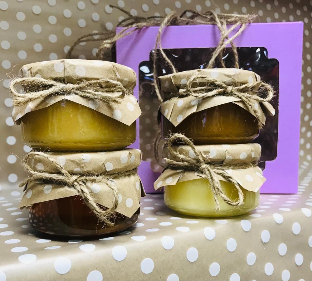 Набор натурального Алтайского меда с пожеланиями, 4 баночек по 130-150 гр.