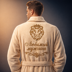 Халат махровый с вышивкой Лев "Любимый мужчина"