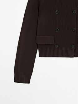 Massimo Dutti Двубортный трикотажный кардиган из 100% хлопка, коричневый