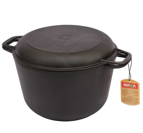 Кастрюля чугунная 3 литров с крышкой-сковородой Биол