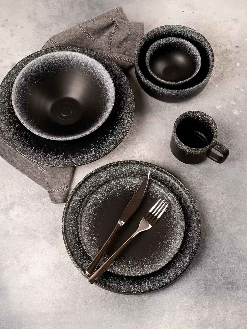 Набор посуды 6 тарелок 11,5 см пиалы глубокие черные матовые