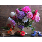 Алмазная мозаика на подрамнике с полным заполнением «МИР ЯРКИХ КРАСОК», герберы и сирень, 30*40см