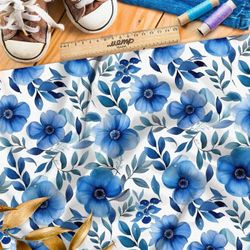 Ткань премиум бифлекс голубая цветочная фантазия