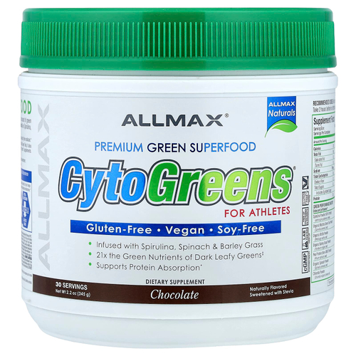 ALLMAX, CytoGreens®, зеленый суперфуд премиального качества для спортсменов, со вкусом шоколада, 345 г (2,2 унции)