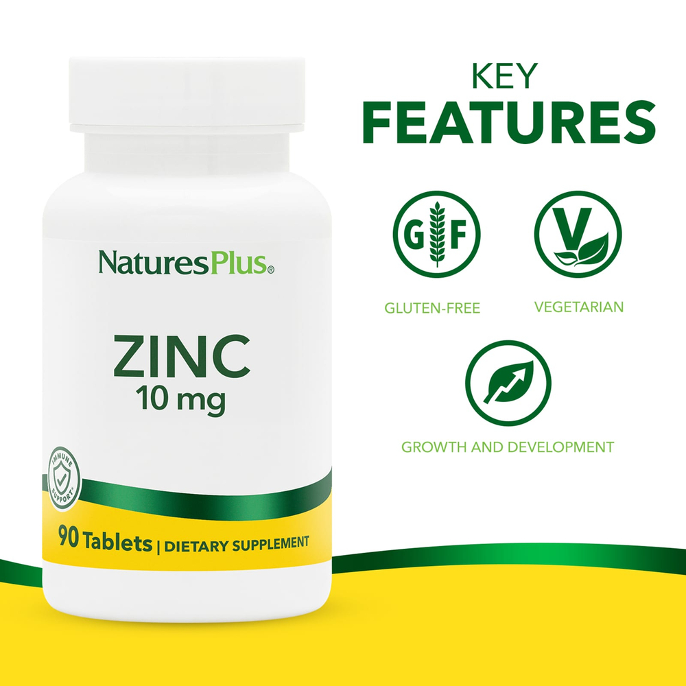 NaturesPlus, Цинк, 10 мг, 90 таблеток