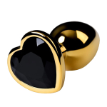 Золотистая коническая анальная пробка 7см с черным кристаллом сердечком ToyFa Metal 717016-135