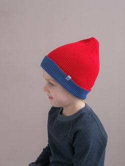 Шапка вязаная хлопковая ТВИНС(Джинс, красный)