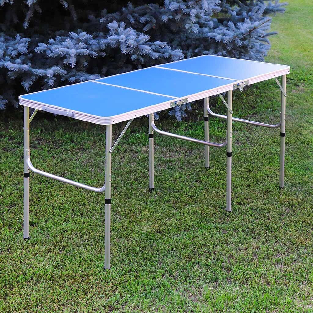 Стол складной металл, прямоугольный, 150х60х70 см, столешница МДФ, син