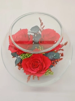 натуральные кустовые розы в стекле, вакуум