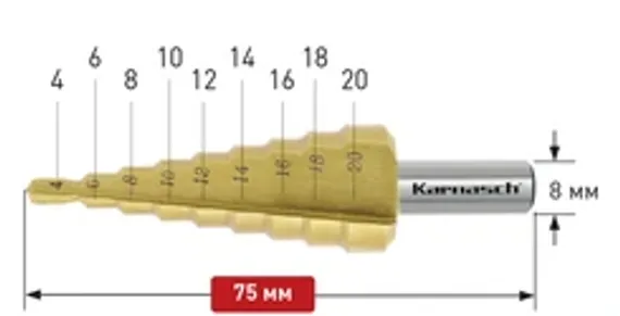 Ступенчатое сверло Ø 7-40,5 мм, Karnasch, арт. 20.1451U