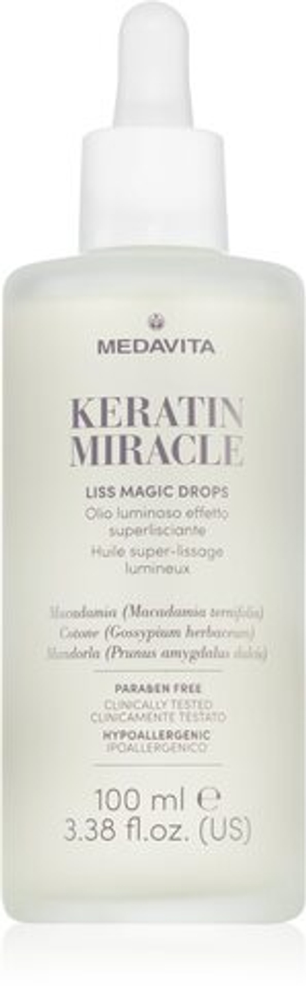 Medavita Keratin Miracle Liss Magic Drops - разглаживающий уход для придания блеска и смягчения волос /   100  ml  / GTIN 8033928003701