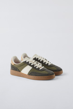 ZARA КОМБИНИРОВАННЫЕ КРОССОВКИ, ЗЕЛЕНЫЙ ХАКИ