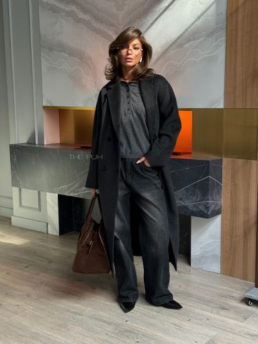 Черное двубортное пальто из шерсти