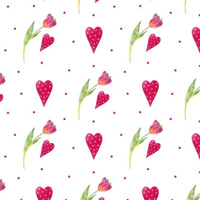 Орнамент из акврельных тюльпанов и сердец